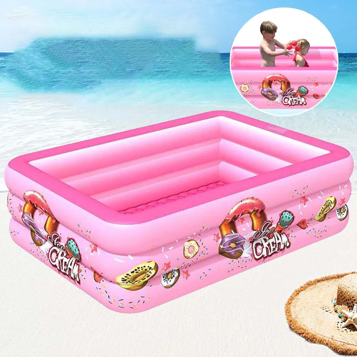 1.5M/1.8M/2.1M PVC Inflatable Swimming Pool Three Floors Square Kids Children's Home Use Portable Paddling Pool