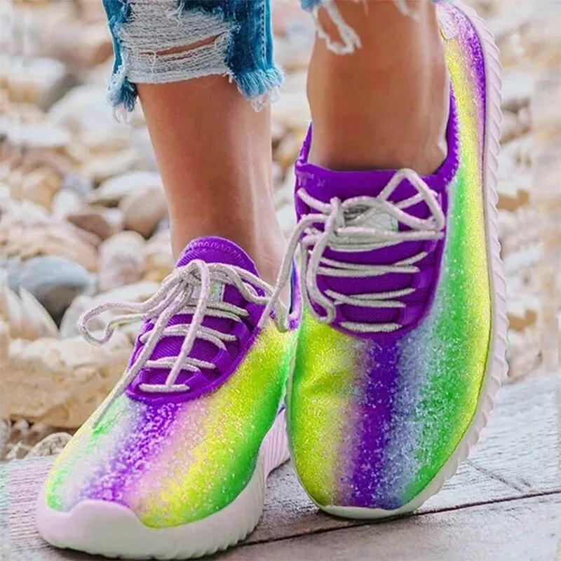 2021 New Women Casual Vulcanized Sequin Rainbow Sneakers Running Shoes