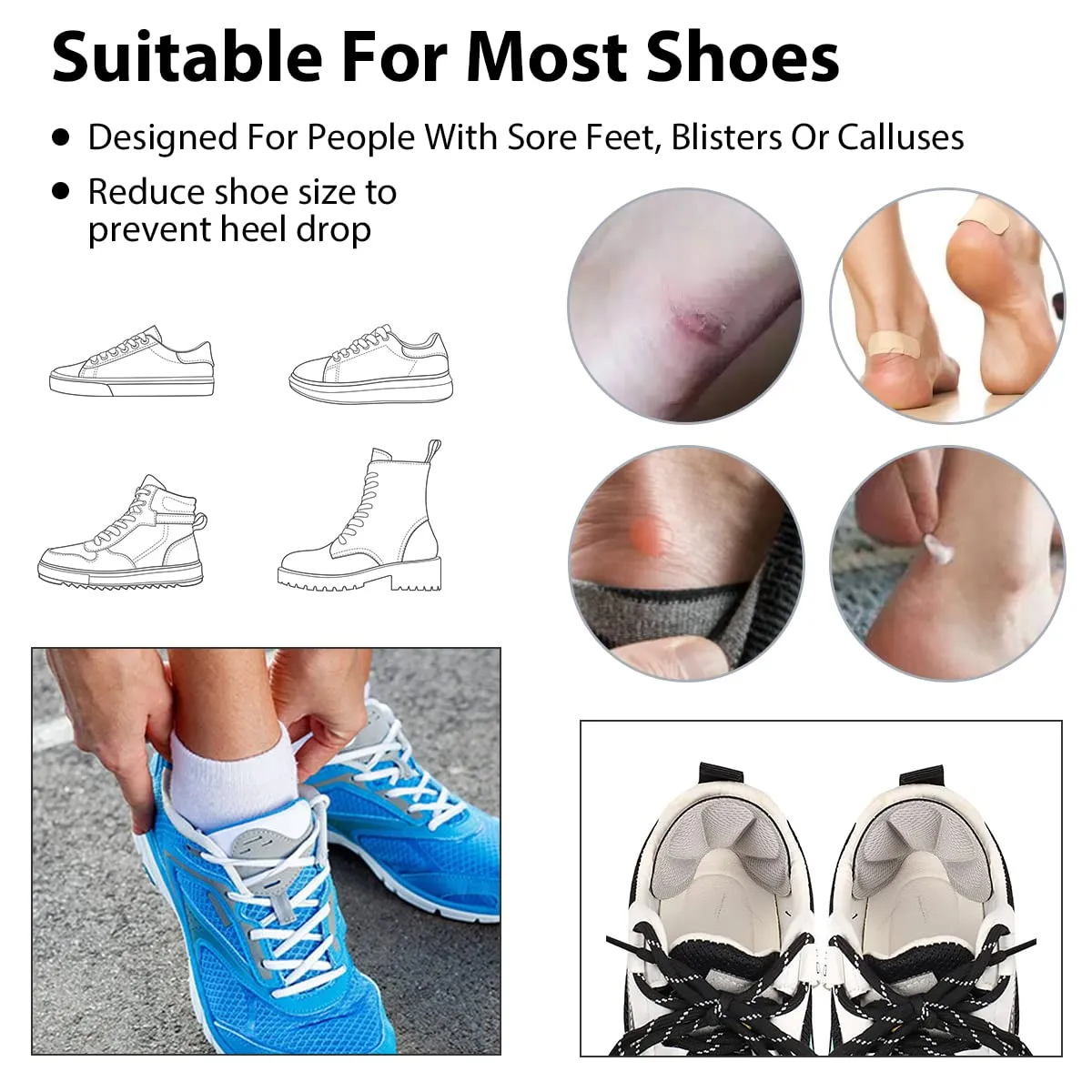 3 Pairs Heel Cushion Inserts, Heel Grips Shoe Pads Comfort Thick Back Insoles, Self-Adhesive Heel Cushion Anti-Slip Shoe Pads, Sport Shoes Heel Blister Protectors for Women and Men