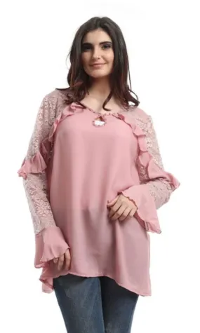 48464 Lace Ruffles Elegant Blouse - Chashmere