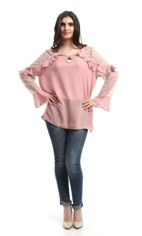 48464 Lace Ruffles Elegant Blouse - Chashmere