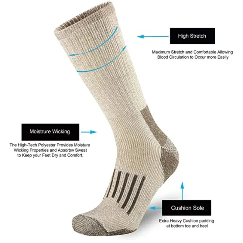 80% Wool Socks Warm Thicken Hiking Cushion Crew