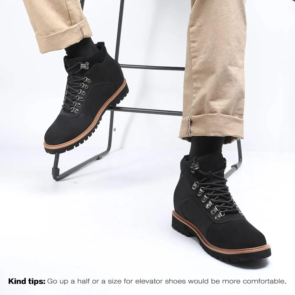 8CM / 3.15 Inches - CMR CHAMARIPA Tall Men Boots Elevator Boots Black Nubuck Leather Water Resistant Boots