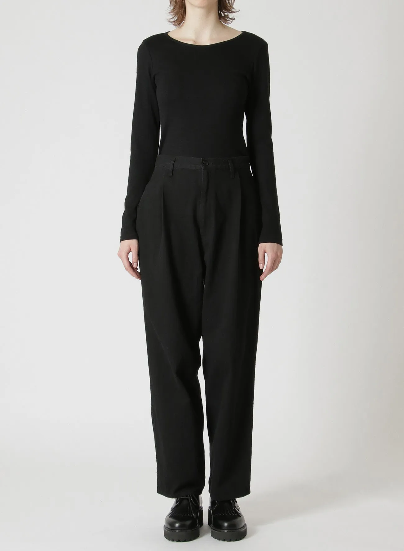 8oz BLACK DENIM SINGLE PLEATED PANTS