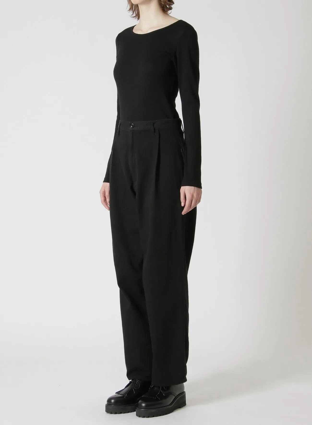 8oz BLACK DENIM SINGLE PLEATED PANTS