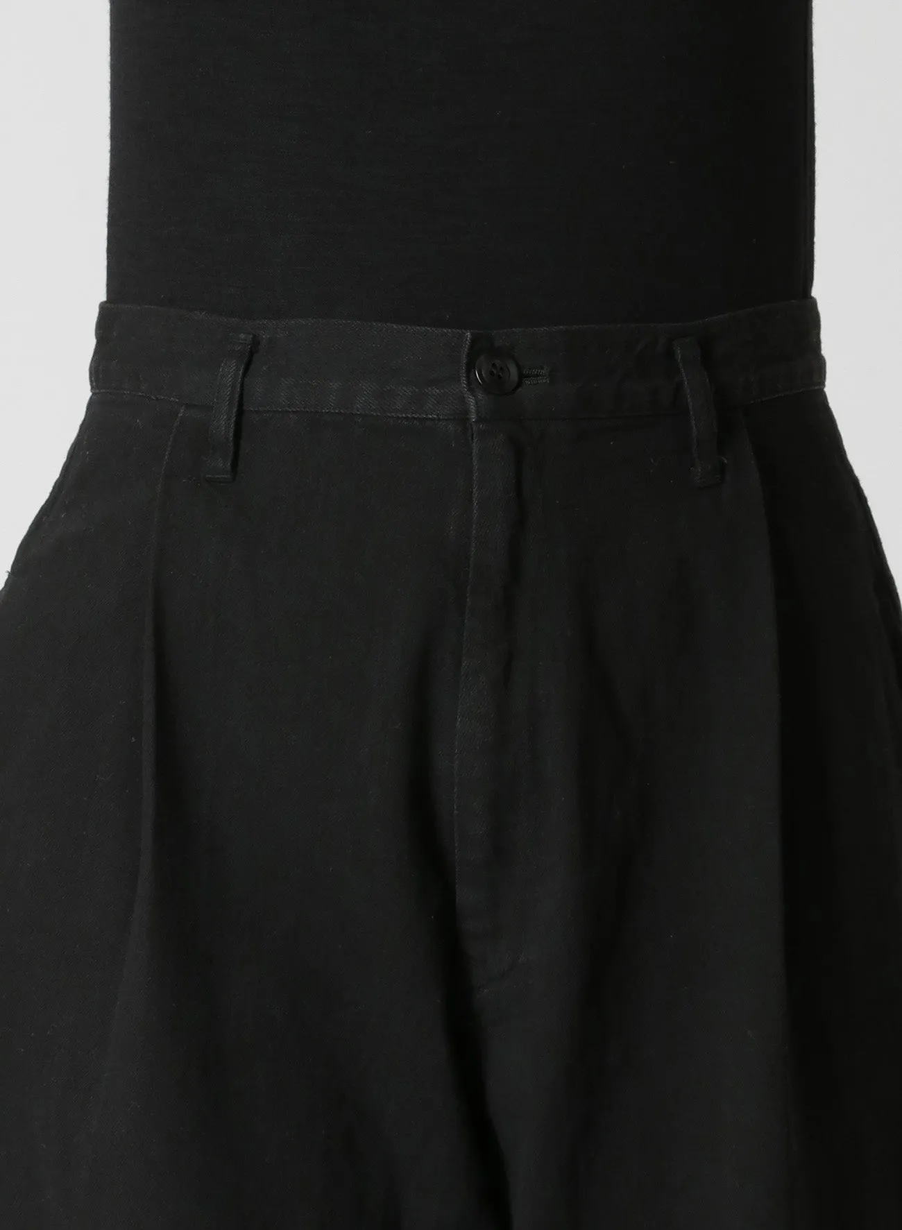 8oz BLACK DENIM SINGLE PLEATED PANTS