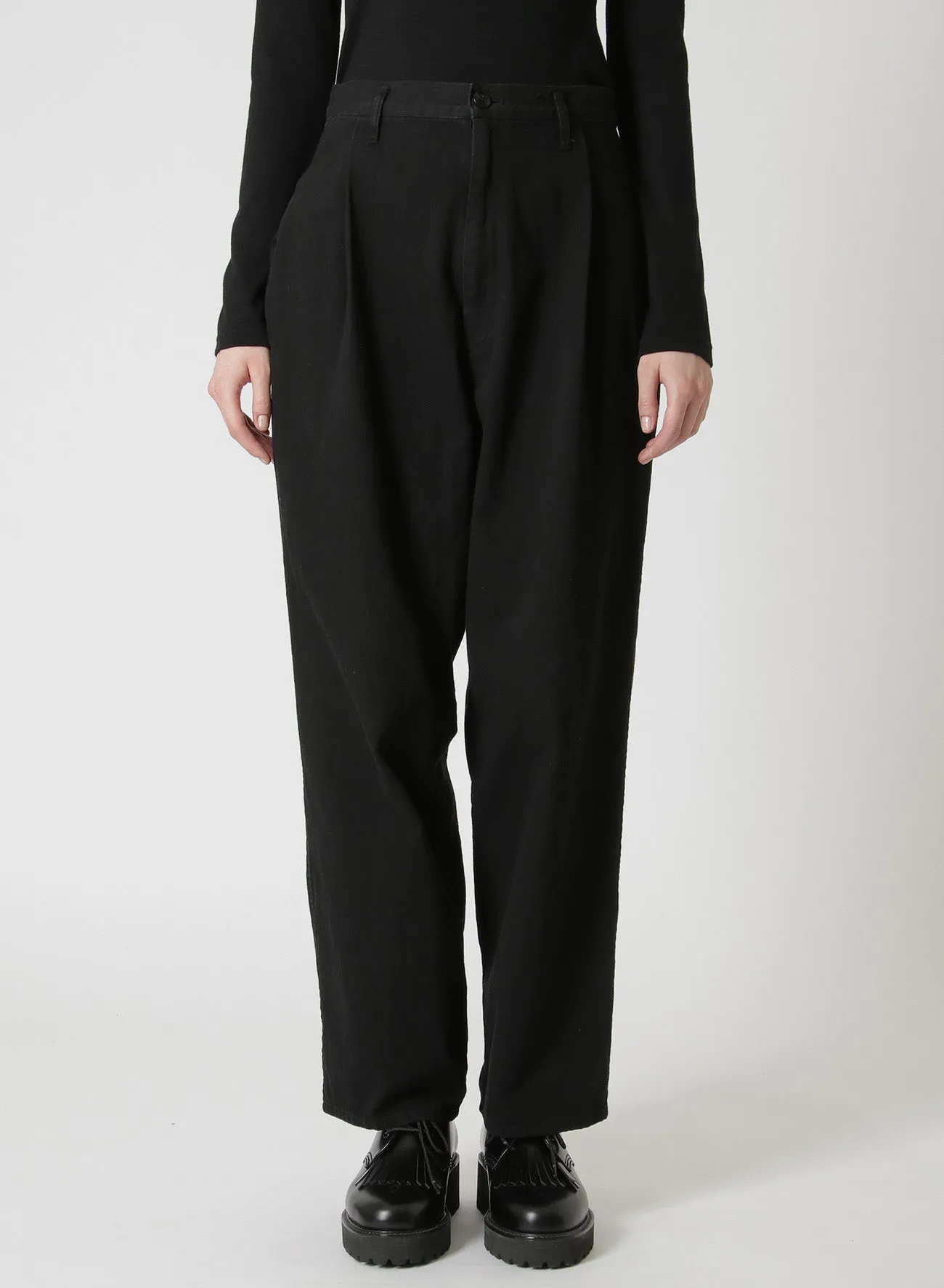 8oz BLACK DENIM SINGLE PLEATED PANTS