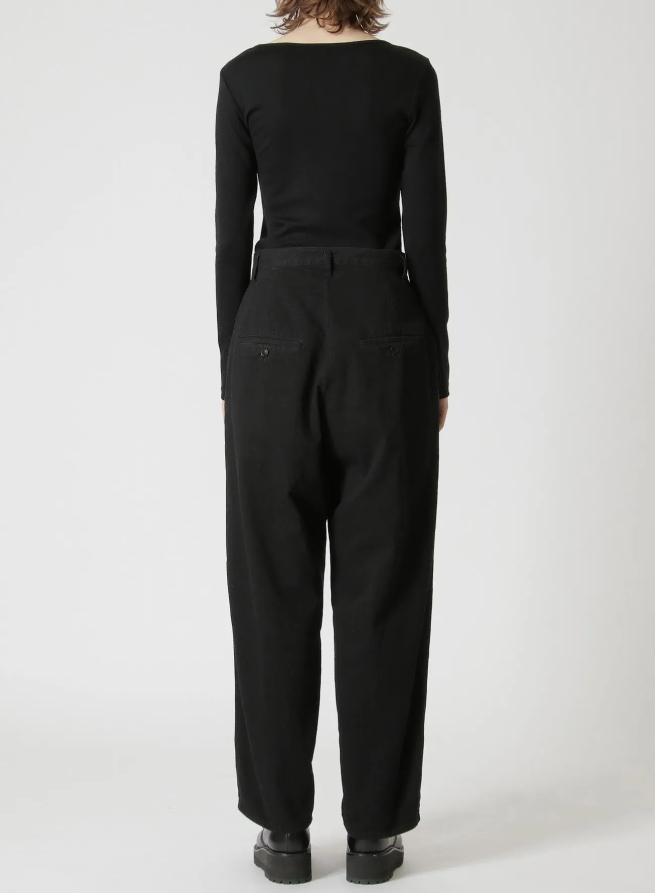 8oz BLACK DENIM SINGLE PLEATED PANTS