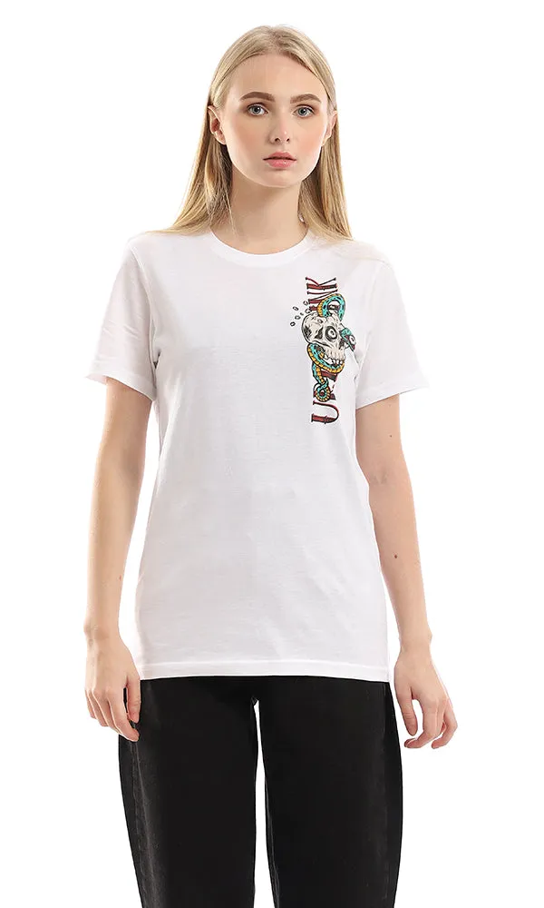 95792 Printed Colorful Skull White Slip On Cotton Tee