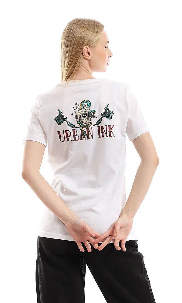 95792 Printed Colorful Skull White Slip On Cotton Tee