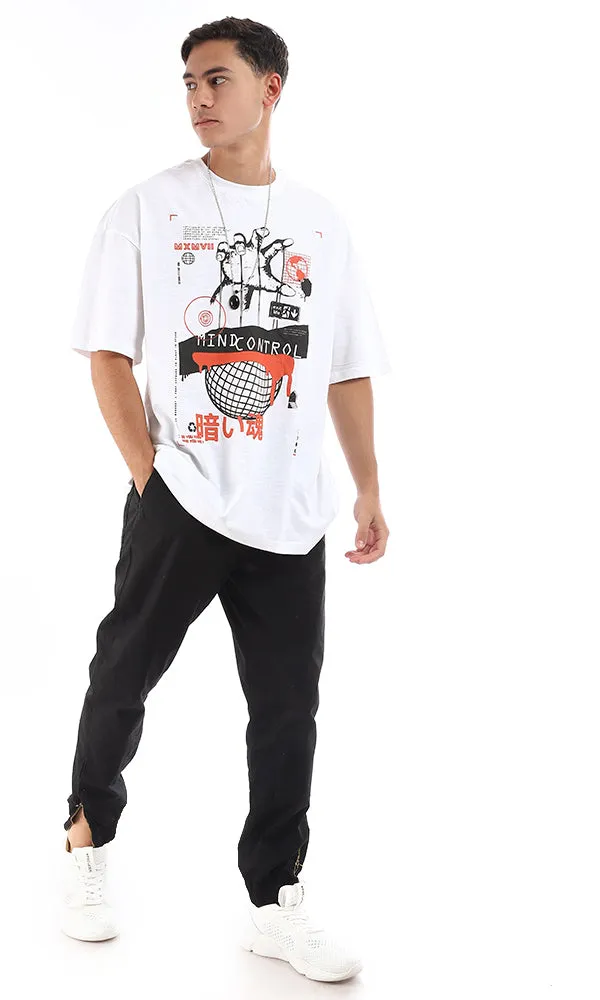 96823 Loose Fit Printed Cotton T-Shirt - White