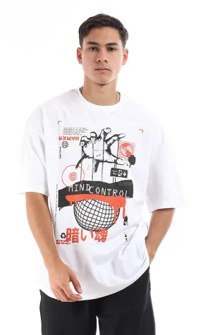 96823 Loose Fit Printed Cotton T-Shirt - White
