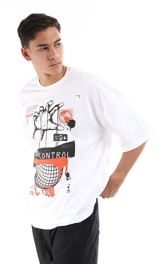 96823 Loose Fit Printed Cotton T-Shirt - White