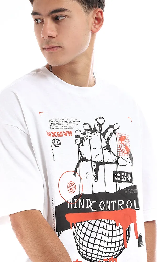 96823 Loose Fit Printed Cotton T-Shirt - White