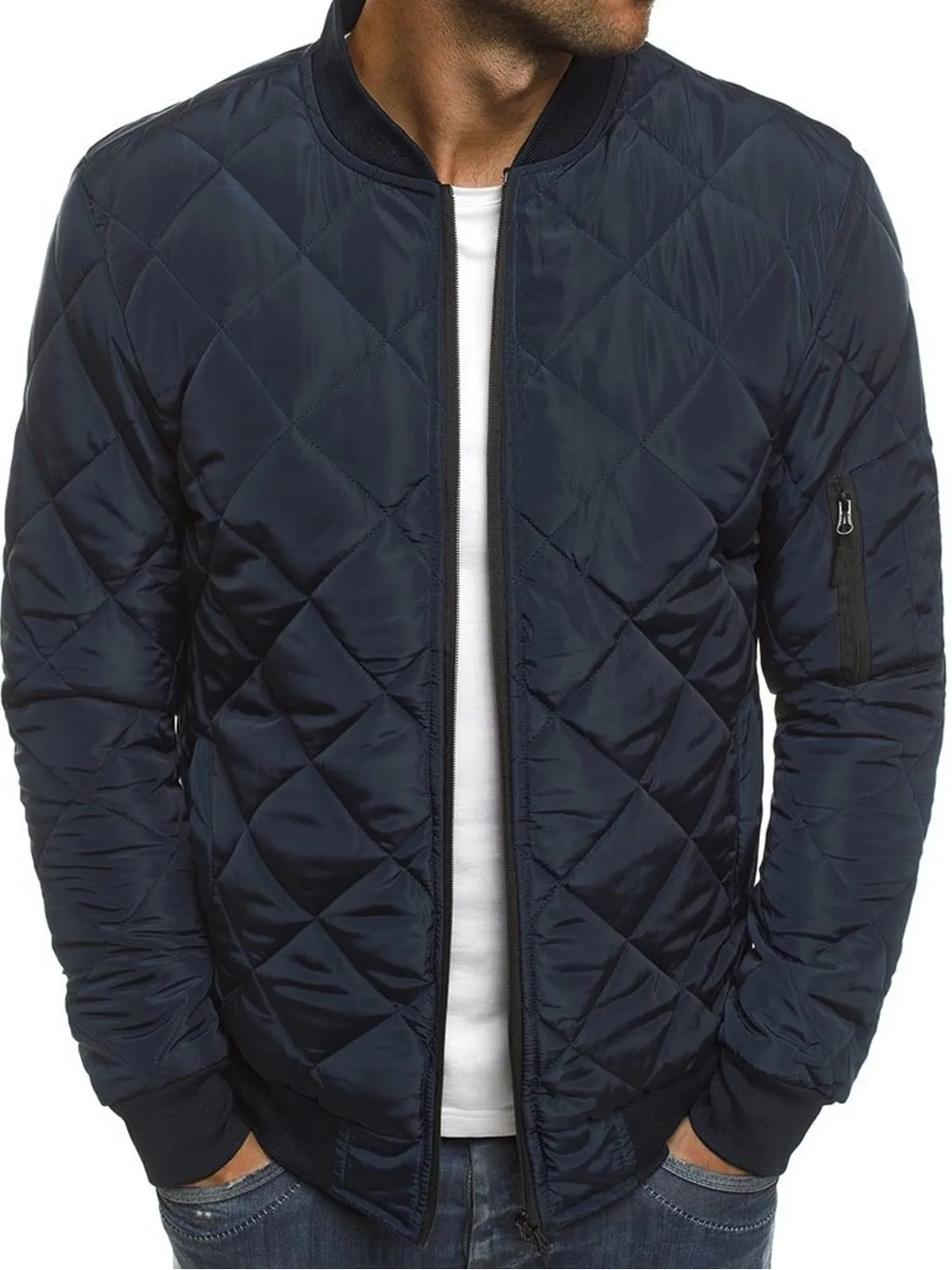 Alohadaddy Diamond Geometric Men's Round Neck Outdoor Warm Jacket
