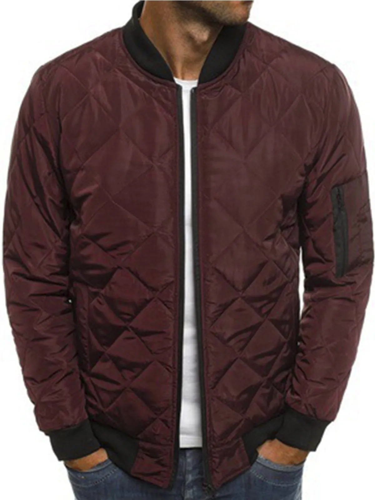 Alohadaddy Diamond Geometric Men's Round Neck Outdoor Warm Jacket