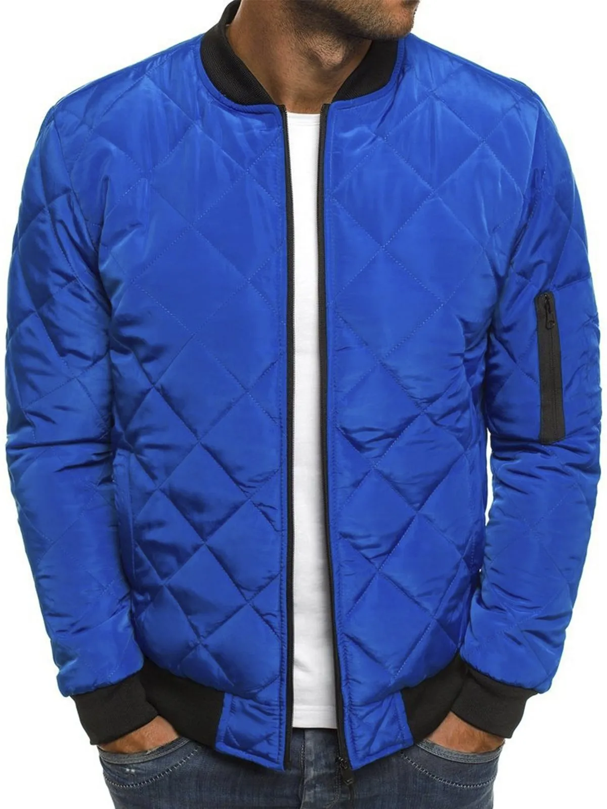 Alohadaddy Diamond Geometric Men's Round Neck Outdoor Warm Jacket
