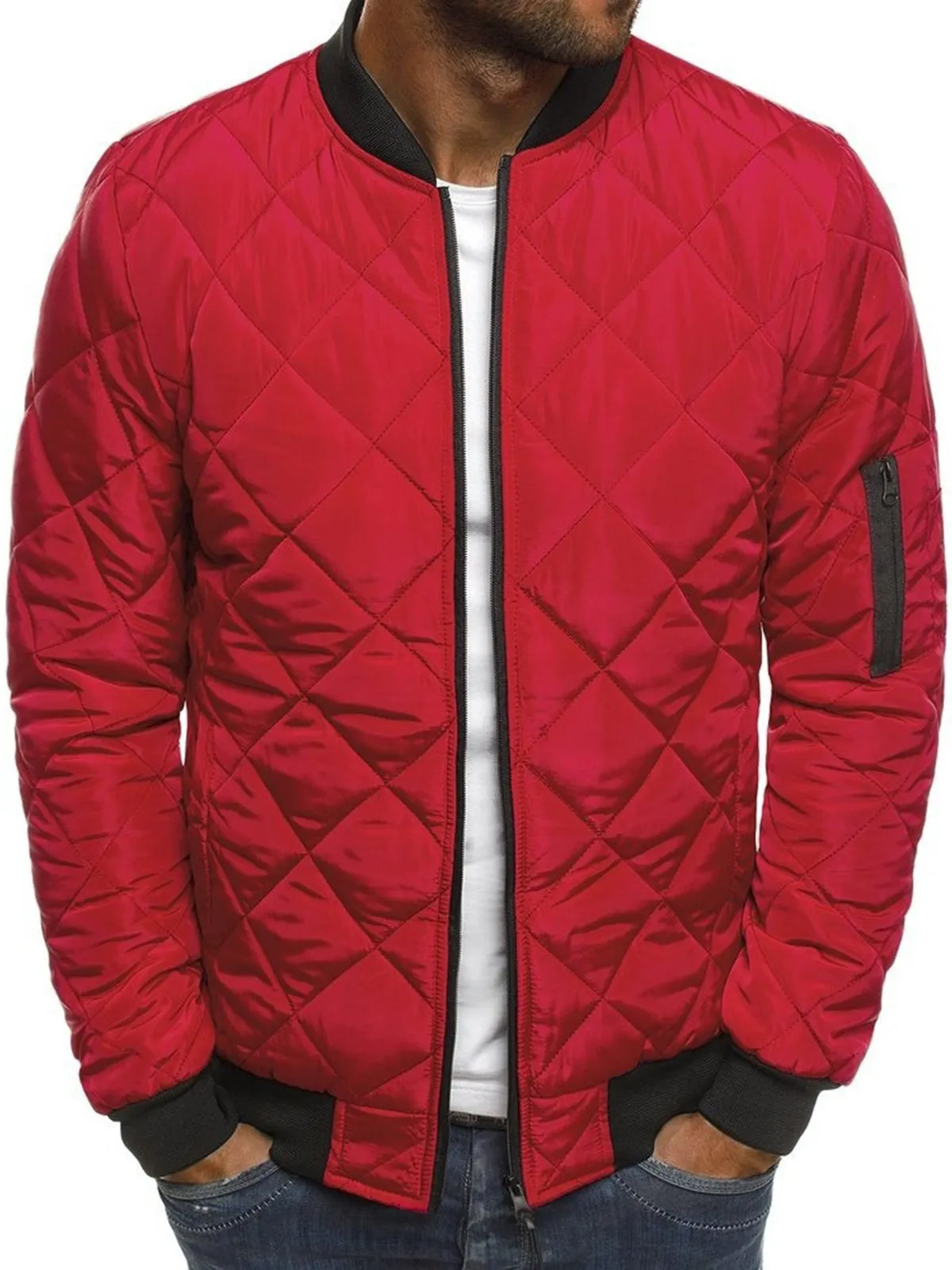 Alohadaddy Diamond Geometric Men's Round Neck Outdoor Warm Jacket