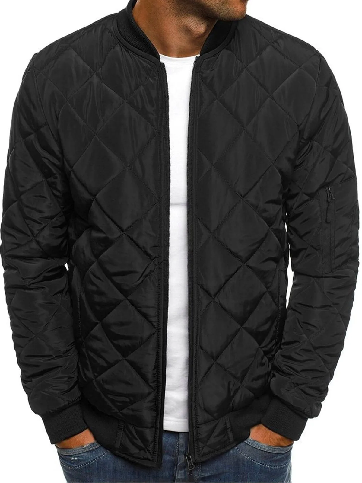 Alohadaddy Diamond Geometric Men's Round Neck Outdoor Warm Jacket