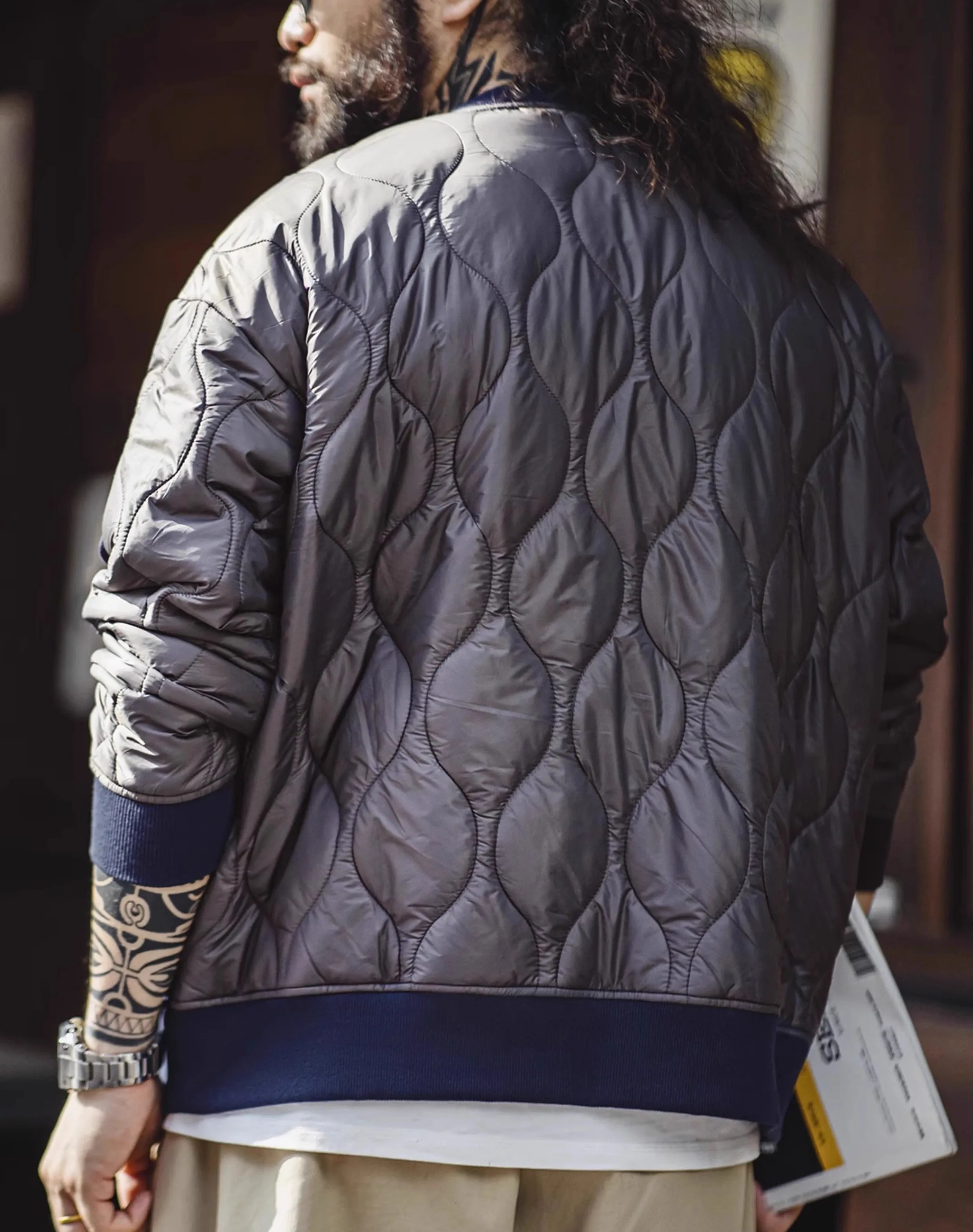 American Retro Contrast Color Pattern Quilted Warm Men's Sweater