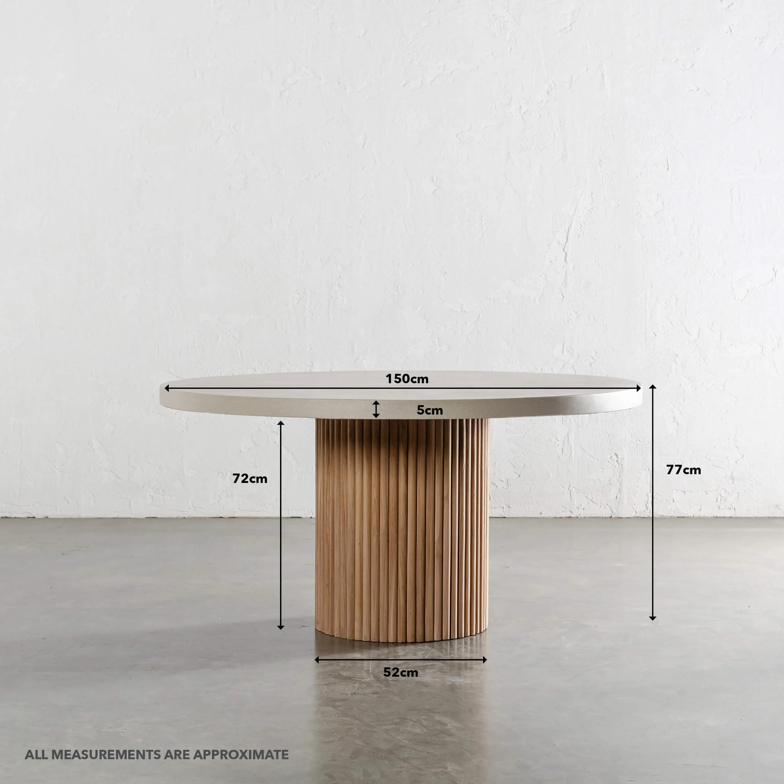 ARIA VITOLO PILLAR ROUND DINING TABLE  |  SAHARA CIMENT  |  150CM