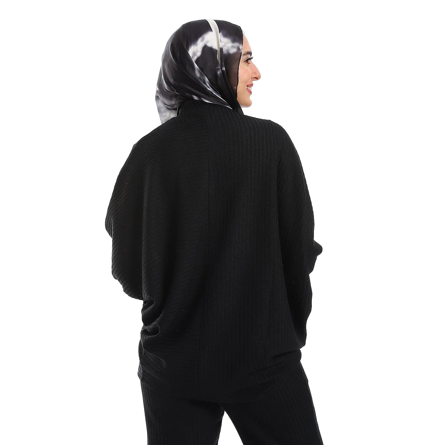 Batwing Sleeves Slip On Black Practical Tee