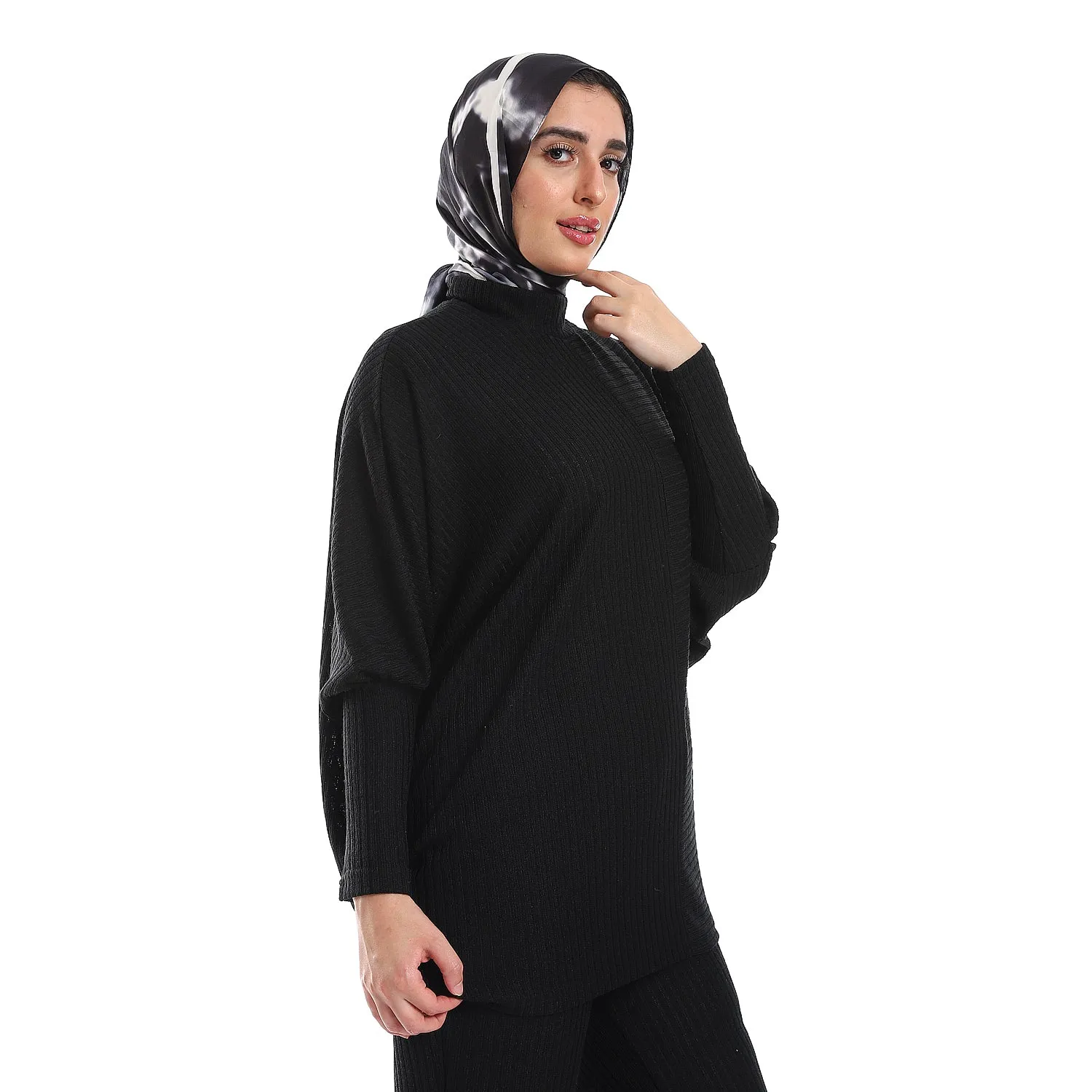 Batwing Sleeves Slip On Black Practical Tee