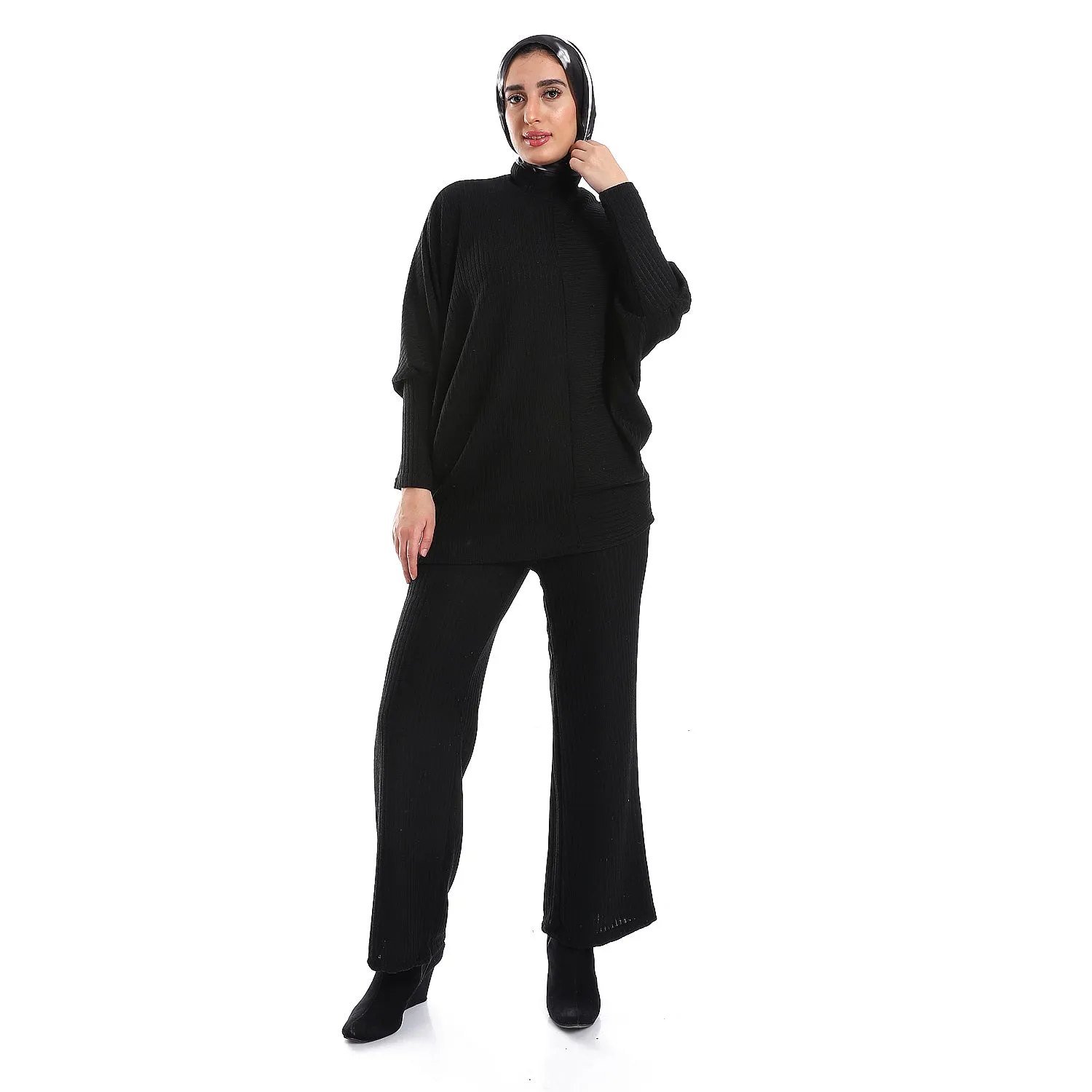 Batwing Sleeves Slip On Black Practical Tee