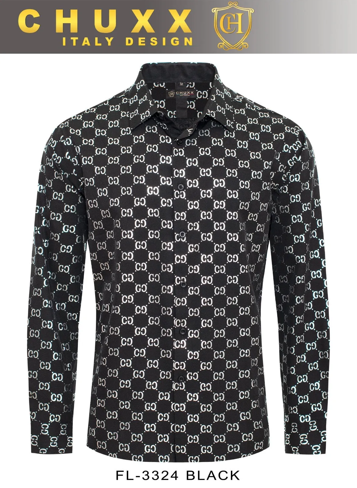 Black and White GG Men's Long Sleeve Graphic Fashion Design Casual Shirt