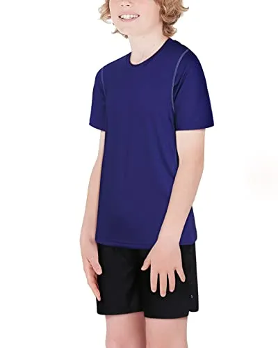 Black Bear Boys’ Athletic T-Shirt – 4 Pack Active Performance Dry-Fit Sports Tee (4-18), Size Large (12/14), Black/Green/Grey/Orange