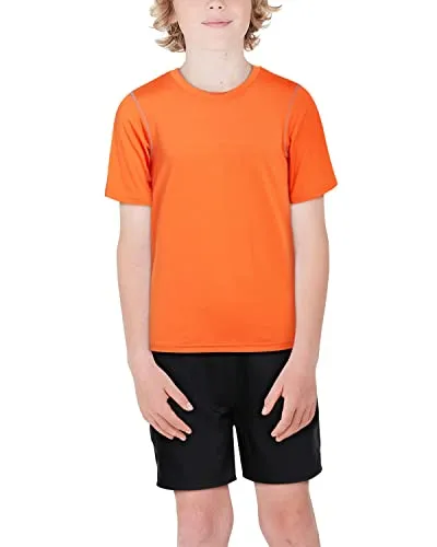 Black Bear Boys’ Athletic T-Shirt – 4 Pack Active Performance Dry-Fit Sports Tee (4-18), Size Large (12/14), Black/Green/Grey/Orange