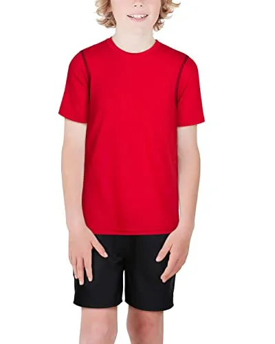 Black Bear Boys’ Athletic T-Shirt – 4 Pack Active Performance Dry-Fit Sports Tee (4-18), Size Large (12/14), Black/Green/Grey/Orange