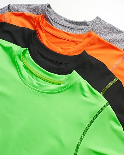 Black Bear Boys’ Athletic T-Shirt – 4 Pack Active Performance Dry-Fit Sports Tee (4-18), Size Large (12/14), Black/Green/Grey/Orange
