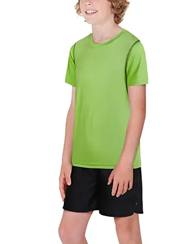 Black Bear Boys’ Athletic T-Shirt – 4 Pack Active Performance Dry-Fit Sports Tee (4-18), Size Large (12/14), Black/Green/Grey/Orange