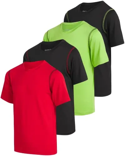 Black Bear Boys’ Athletic T-Shirt – 4 Pack Active Performance Dry-Fit Sports Tee (4-18), Size Large (12/14), Black/Green/Grey/Orange
