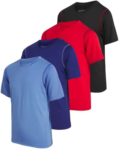 Black Bear Boys’ Athletic T-Shirt – 4 Pack Active Performance Dry-Fit Sports Tee (4-18), Size Large (12/14), Black/Green/Grey/Orange