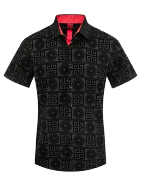 Black Men's Luxury Style Greek Key Short Sleeves Shirt Regular-Fit