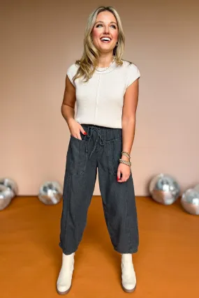 Black Mid Rise Utility Drawstring Waist Pants *FINAL SALE*