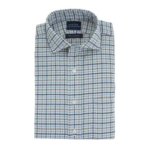 Blue with Navy, Gray and Cream Plaid Sport Shirt Trim Fit