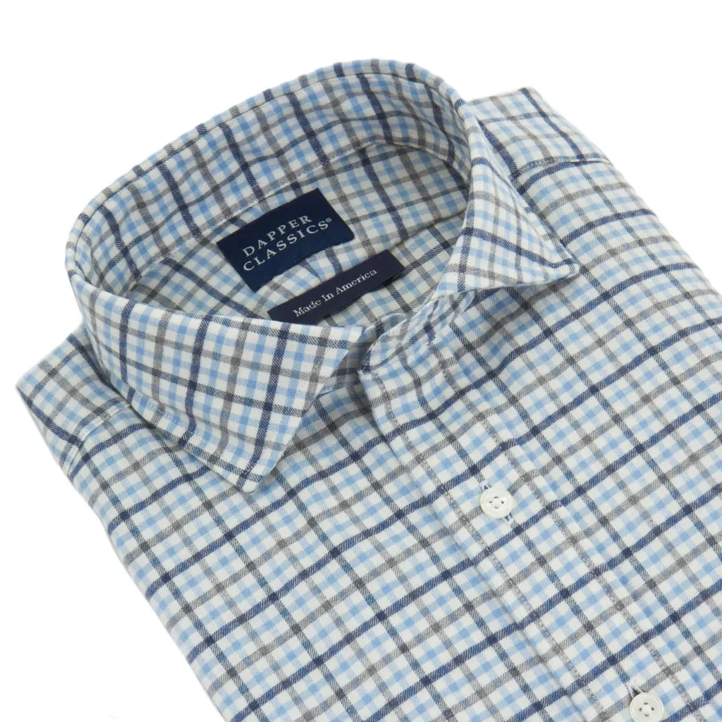 Blue with Navy, Gray and Cream Plaid Sport Shirt Trim Fit