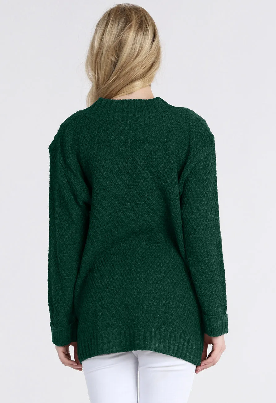 Bottle Green Chunky Cable Knit Pocket Cardigan