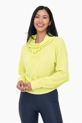 Boxy Mineral-Washed Cowl-Neck Pullover with Waffle Knit