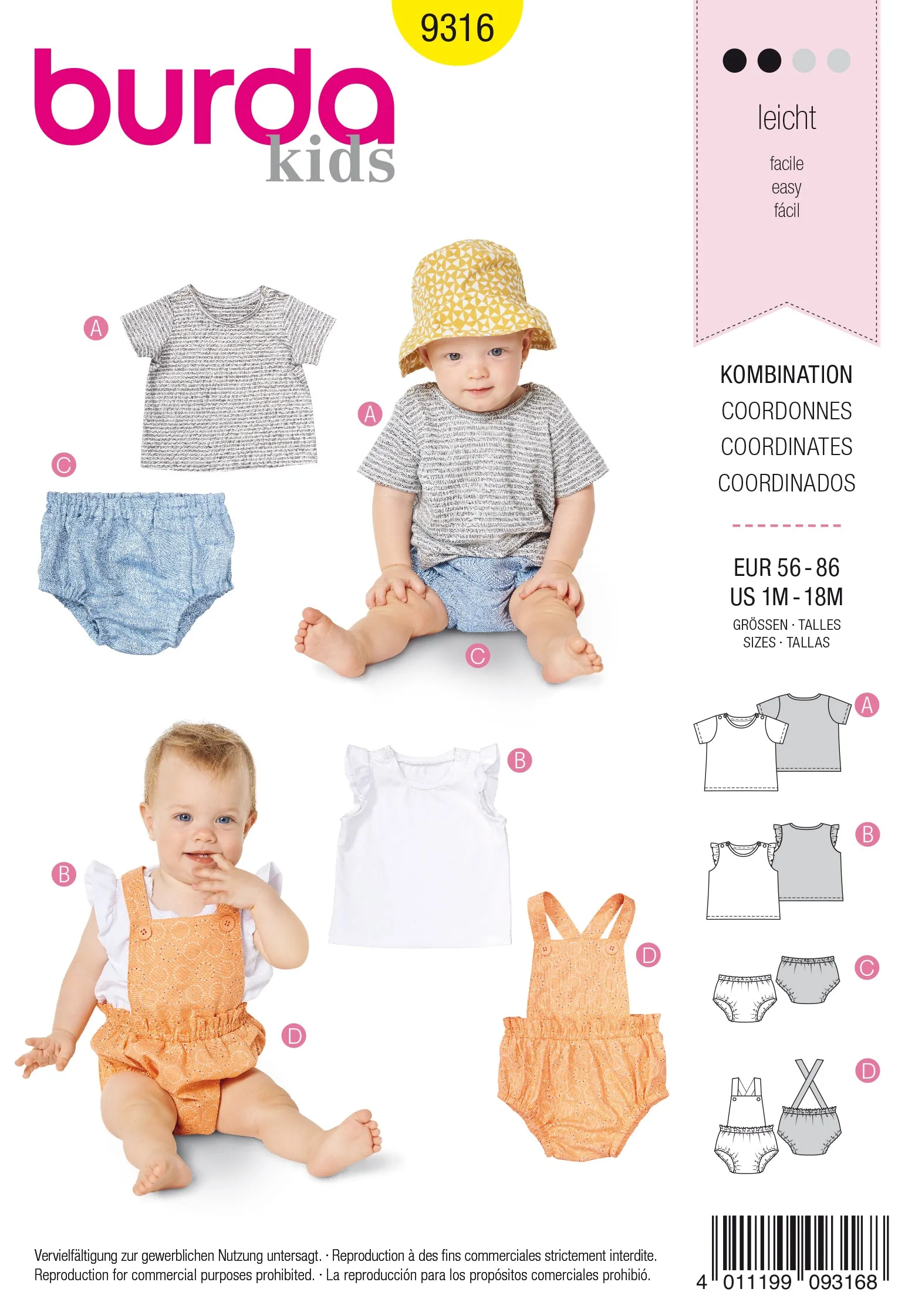 BURDA - 9316 Shirt – Top – Wide-Leg Panties – Bibbed Shorts