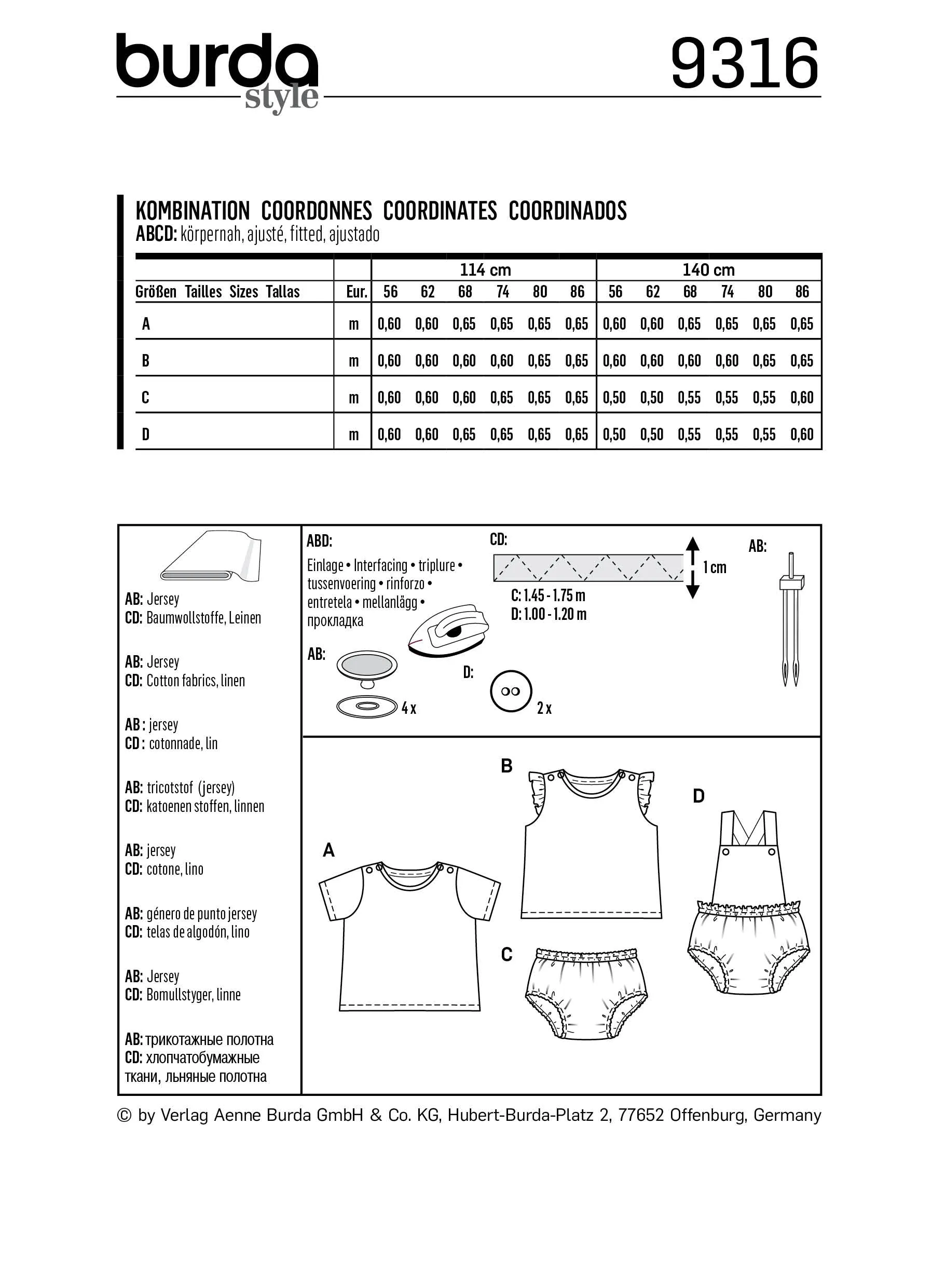 BURDA - 9316 Shirt – Top – Wide-Leg Panties – Bibbed Shorts