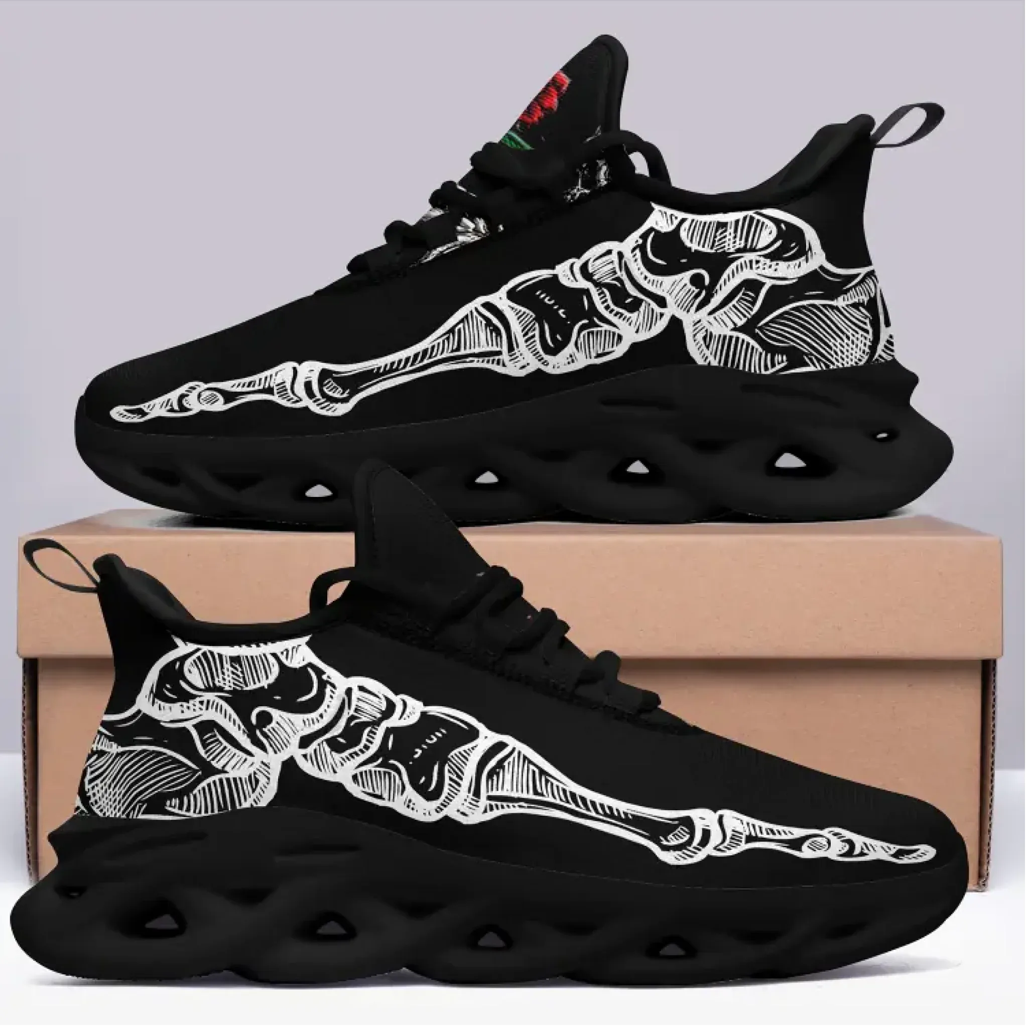 Buy one Get one Personalized Gothic Sneakers, Custom Skull Breathable Shoes, Skeleton Unisex Shoes,2016-23002-0012