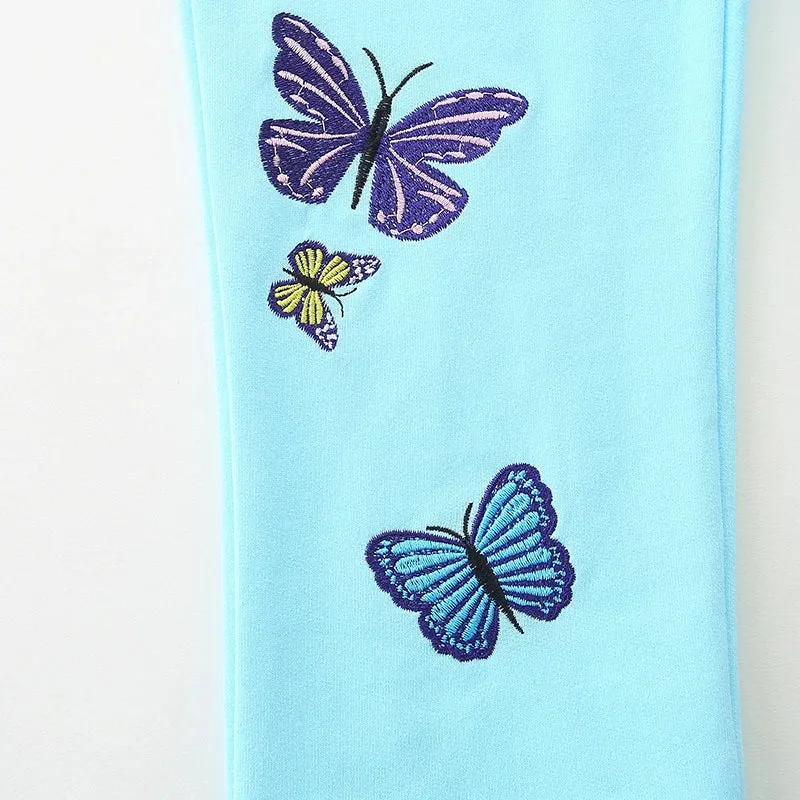 Cartoon Butterfly Embroidery Toddler Girls Warm Trousers
