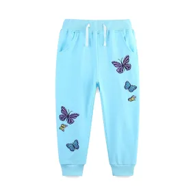 Cartoon Butterfly Embroidery Toddler Girls Warm Trousers