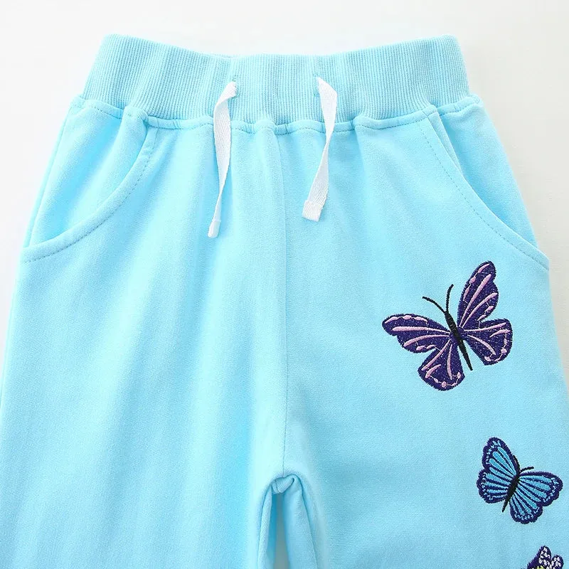 Cartoon Butterfly Embroidery Toddler Girls Warm Trousers