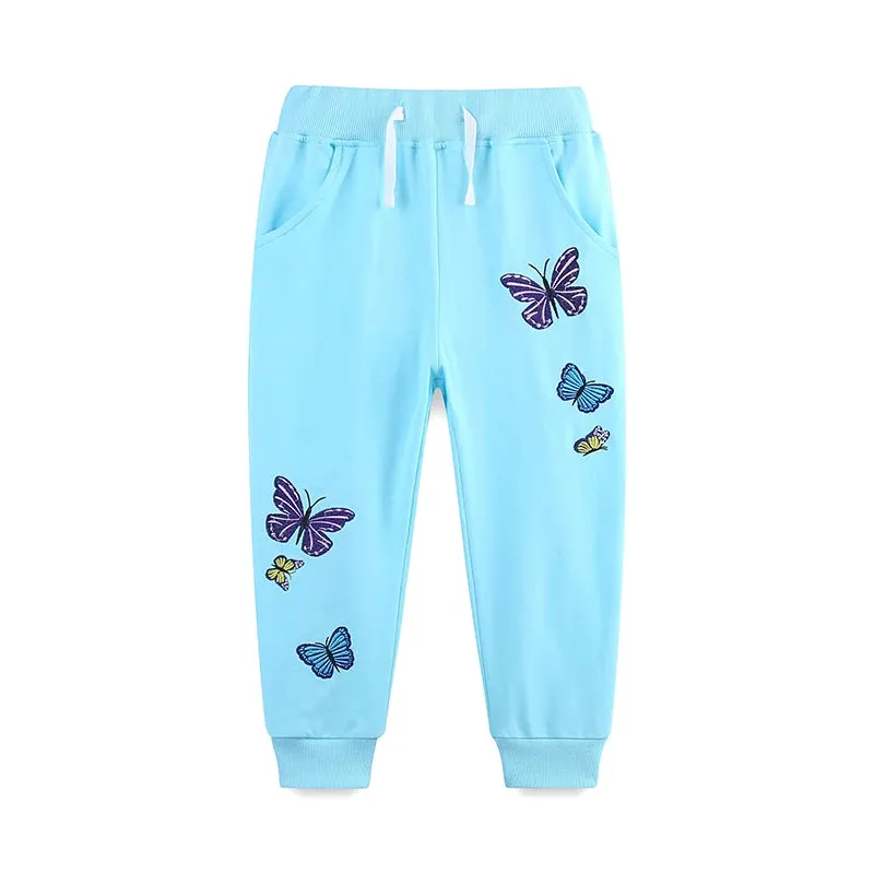 Cartoon Butterfly Embroidery Toddler Girls Warm Trousers