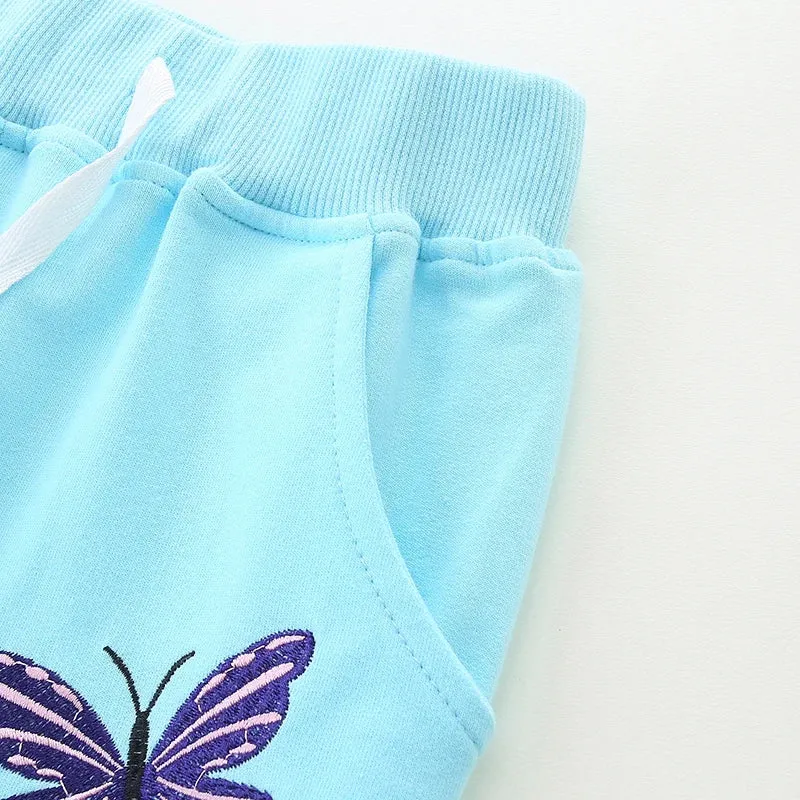 Cartoon Butterfly Embroidery Toddler Girls Warm Trousers